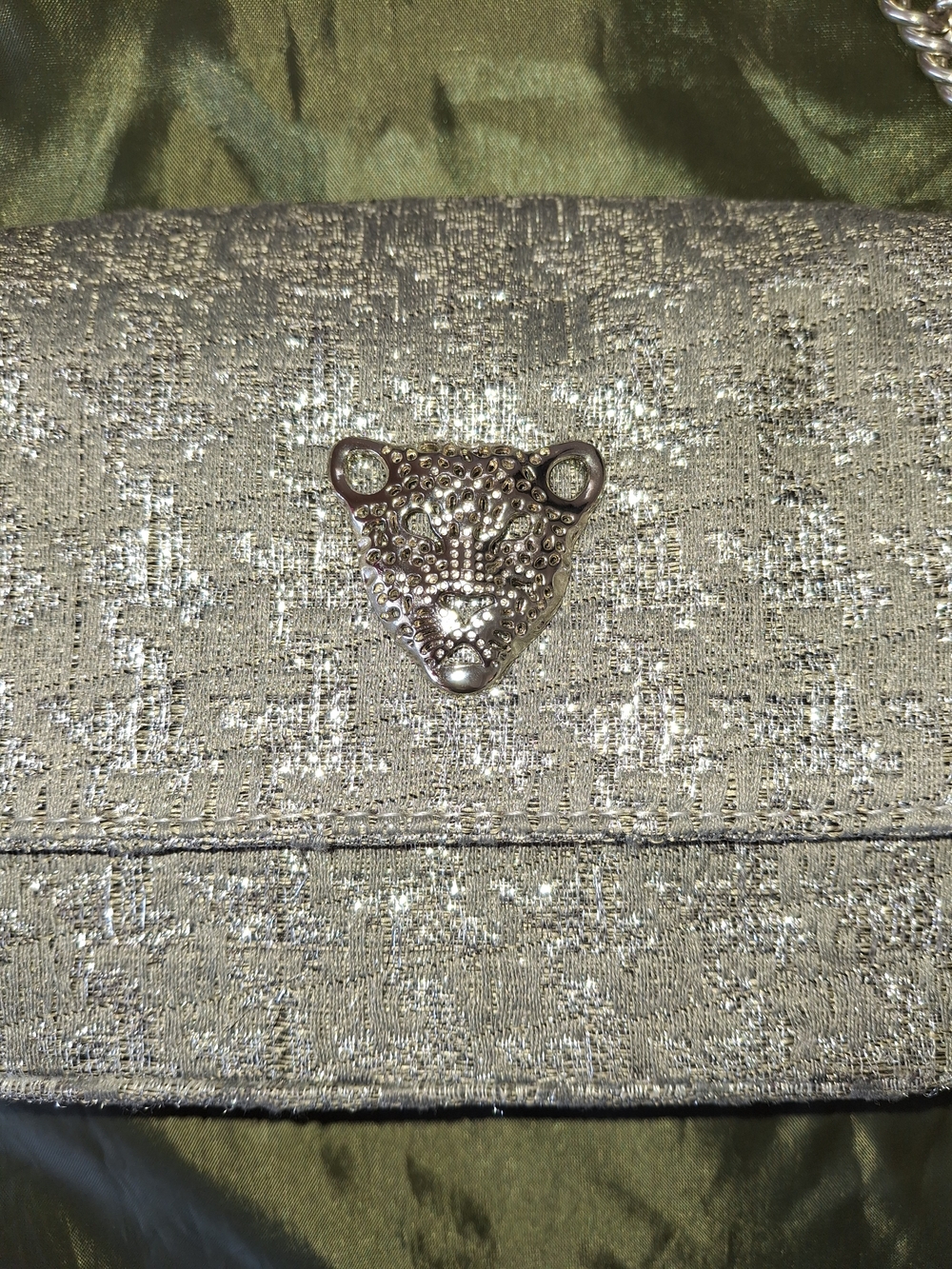 Metallic Silver Textured Purse with Decorative Stud Accent